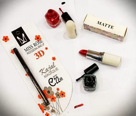 Miss Rose Deal Of 4 – 2 Nail Paints – 1 Lipstick – 1 Kajal Card 1