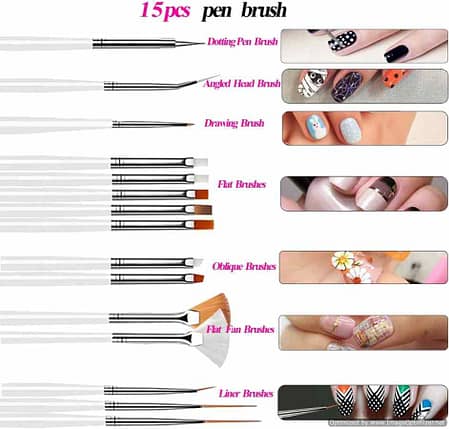Nail Art 15Pcs Nails Decoration Brushes Pouch