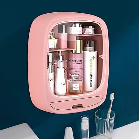 Jrms Wall mounted Space Saving Makeup Organizer Cosmetic Storage Box Holder With Lid For Bathroom bedroom 2