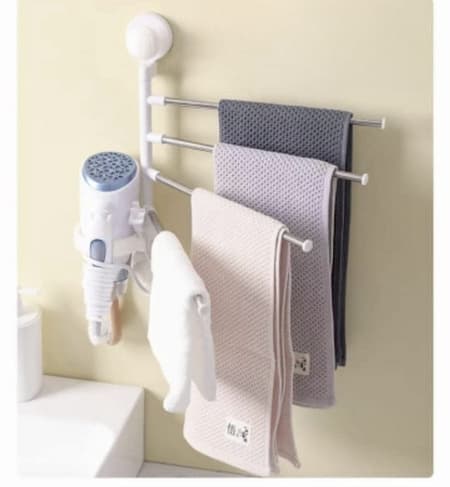 4 Bar Towel Rack With Hair Dryer Holder 1