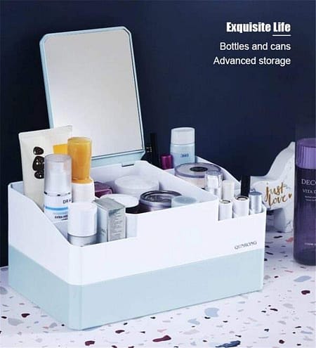 Cosmetic Storage Box With Makeup Mirror Simple Design Large Capacity Double layer Design Can Place Jewellery 1