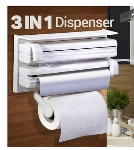 Wall Mount Tissue Paper Dispenser – Triple Paper Roll Dispenser Kitchen Wall mounted Towel Holder Cling Film 1